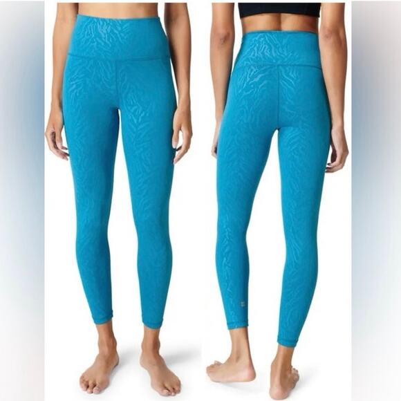 Sweaty Betty All Day Blue High Waisted 7/8 Zebra Print Leggings Size 6 - Picture 1 of 7